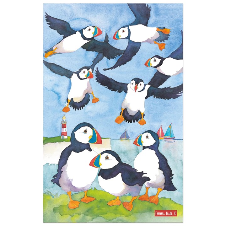 Emma Ball, Puffins Tea Towel