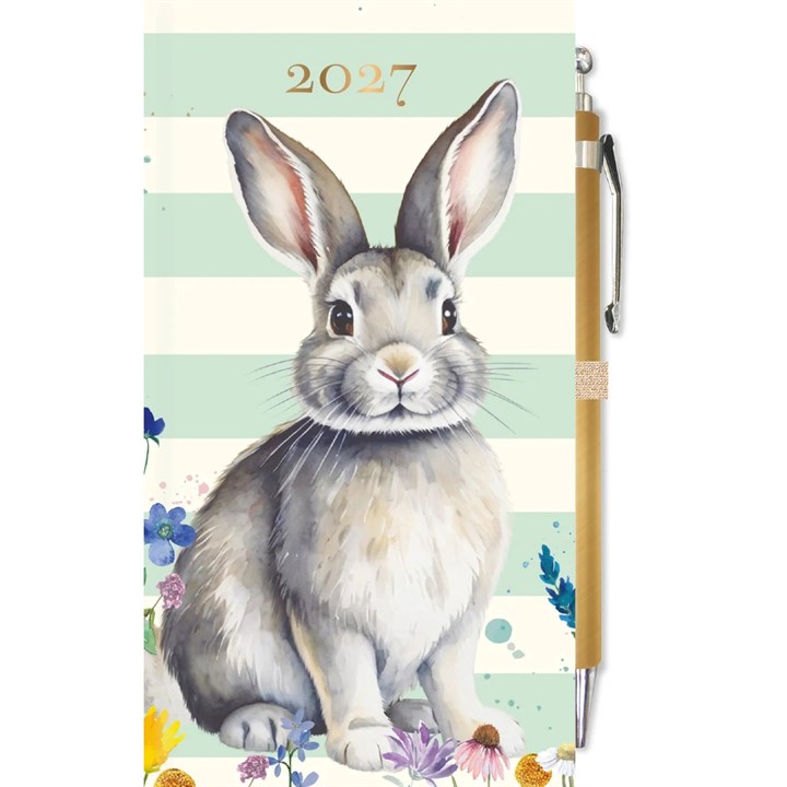 Rabbit Watercolour Slim Diary with Pen 2027