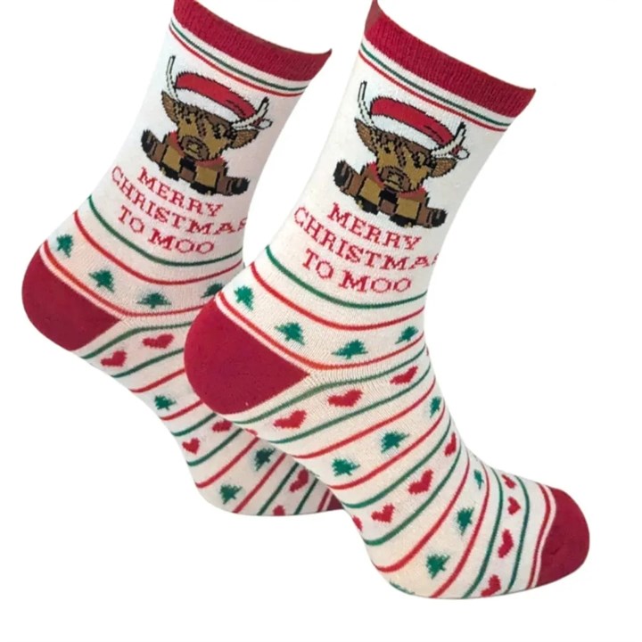 Merry Christmas to Moo Socks – Size 4 – 8